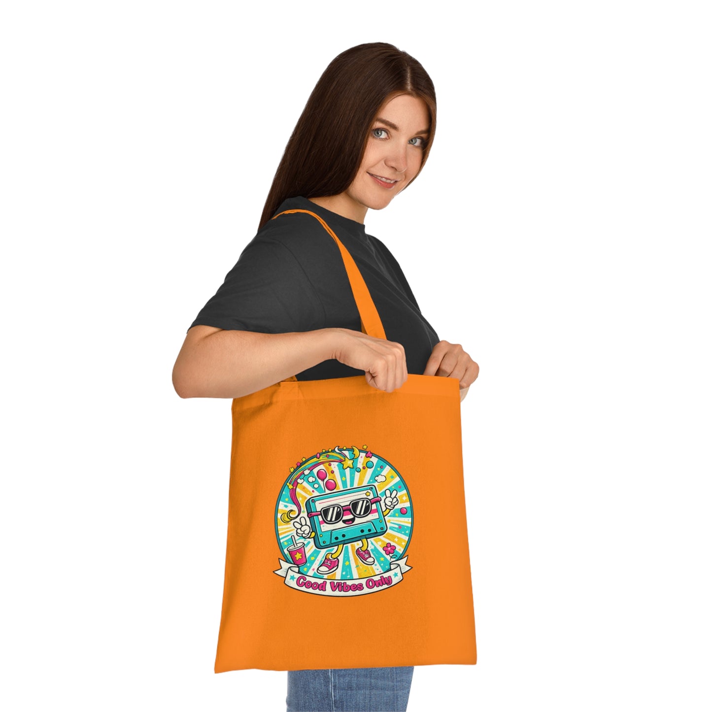 Retro Good Vibes Only Tote Bag | Colourful Cotton Shopping Bag | Reusable Retro Tote | 80s and  90s Inspired Gift