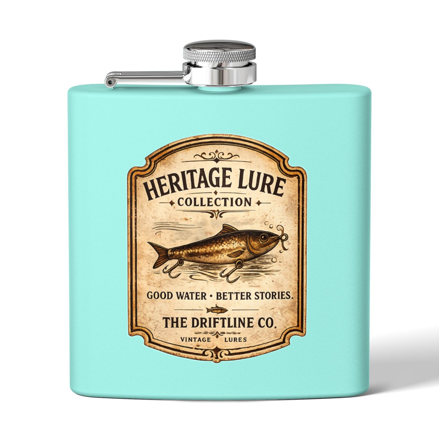 Heritage Lure Collection Hip Flask | Vintage Fishing Stainless Steel Flask | The Driftline Company