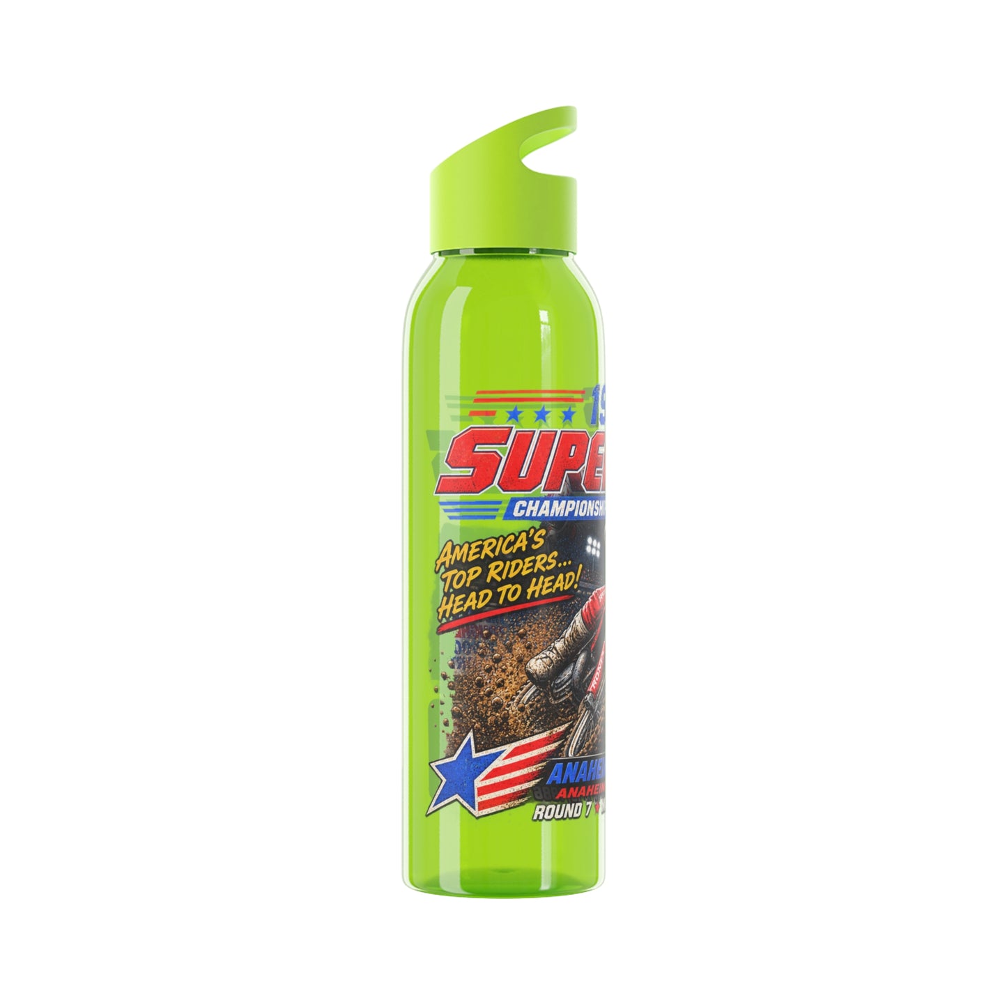 Supercross 1986 Moto Racing Water Bottle  Retro Motocross Champion Design