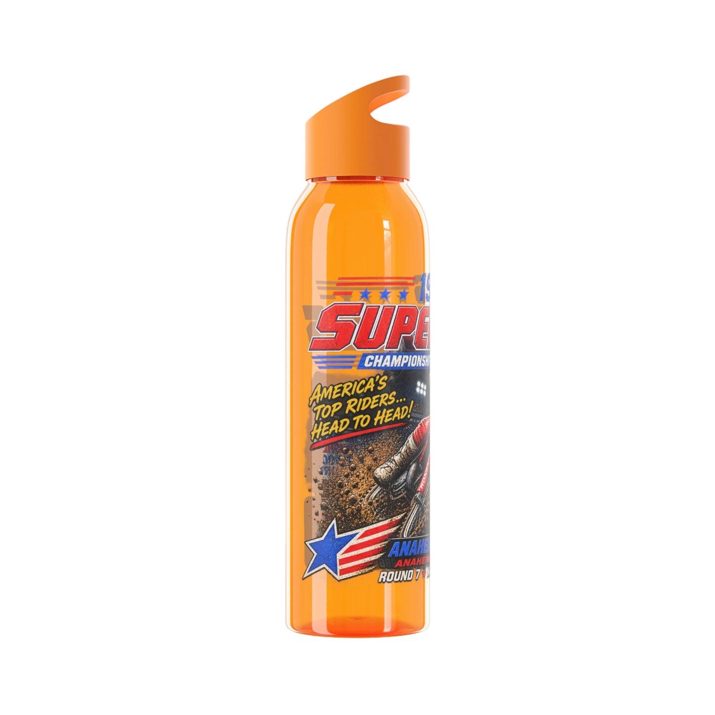 Supercross 1986 Moto Racing Water Bottle  Retro Motocross Champion Design