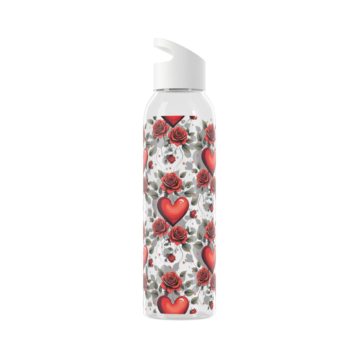 Wasserflasche mit Herz- & Rosenmuster — Blumen-Kunststoffflasche