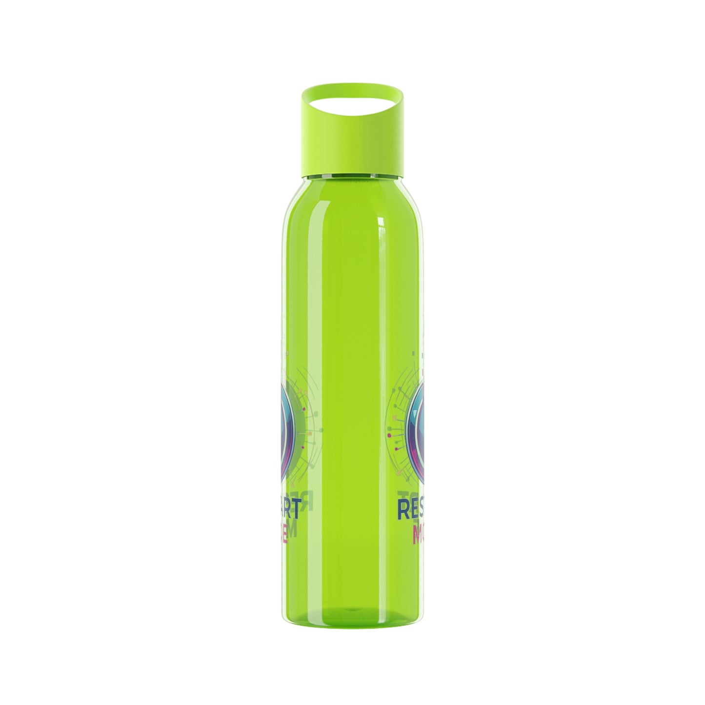 Restart Mode Water Bottle | Reusable Sports Bottle | Tech Graphic Drink Bottle | Clear BPA-Free Bottle | Double-Sided Print