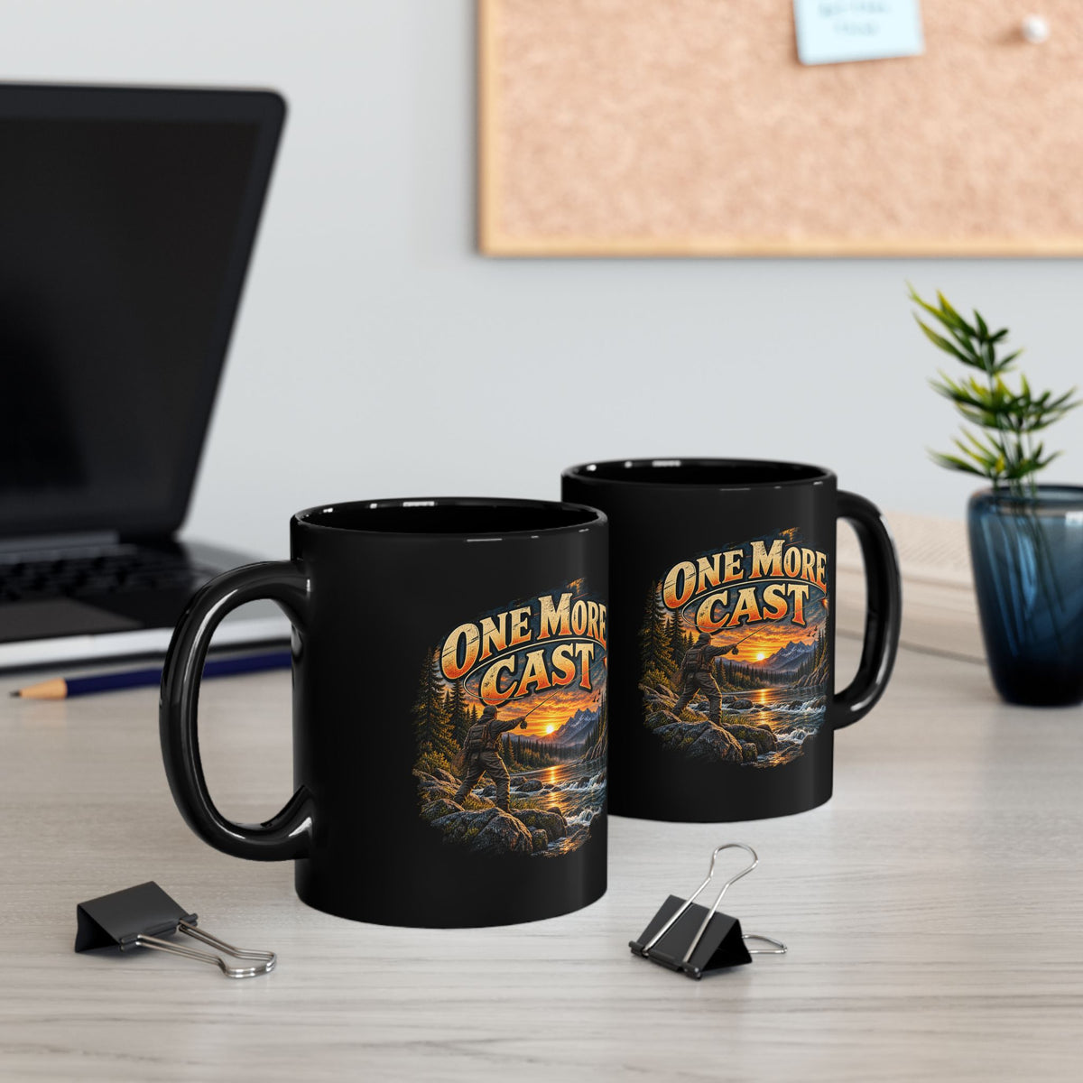 One More Cast Black Fishing Mug – Vintage Angler Mug