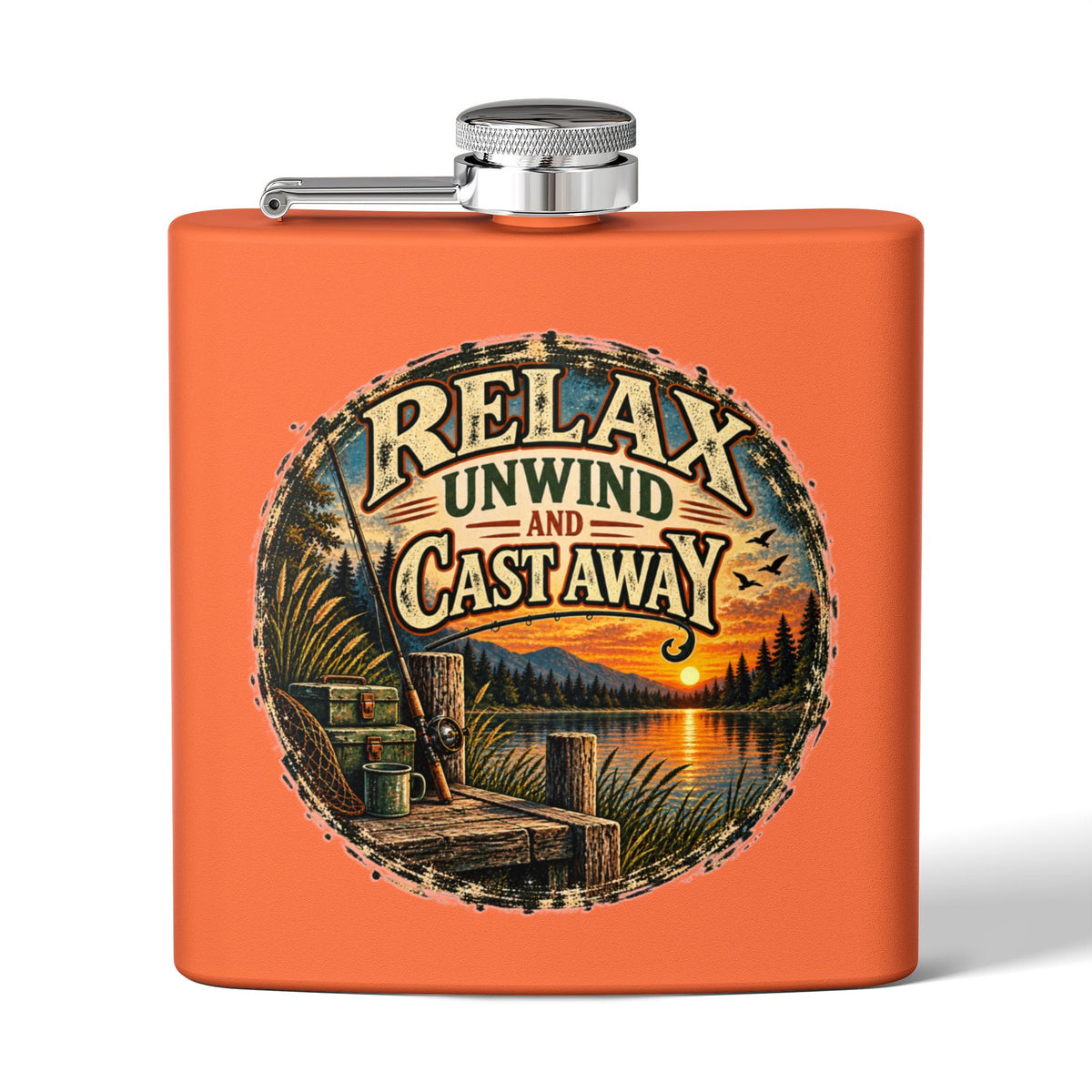 Relax, Unwind & Cast Away Hip Flask – Vintage Fishing Flask