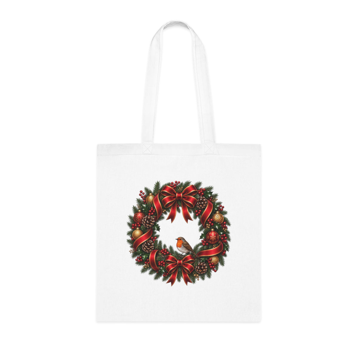 Christmas Wreath & Robin Cotton Tote Bag – Festive Christmas Bag