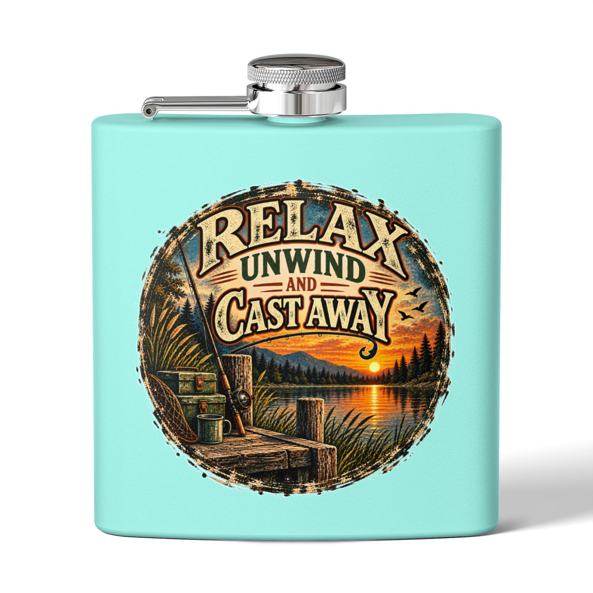 Relax, Unwind & Cast Away Hip Flask – Vintage Fishing Flask