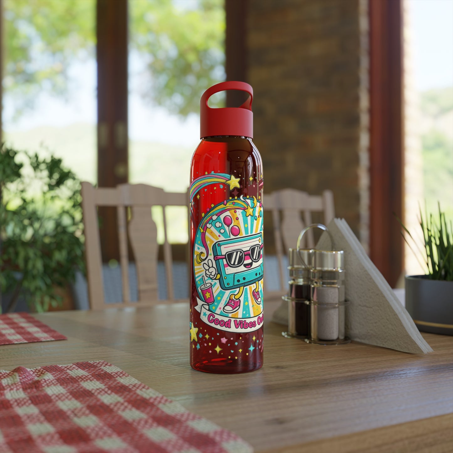 Retro Good Vibes Only Water Bottle | Colourful Reusable Drinks Bottle | Retro Cassette Bottle | 80s & 90s Inspired Hydration