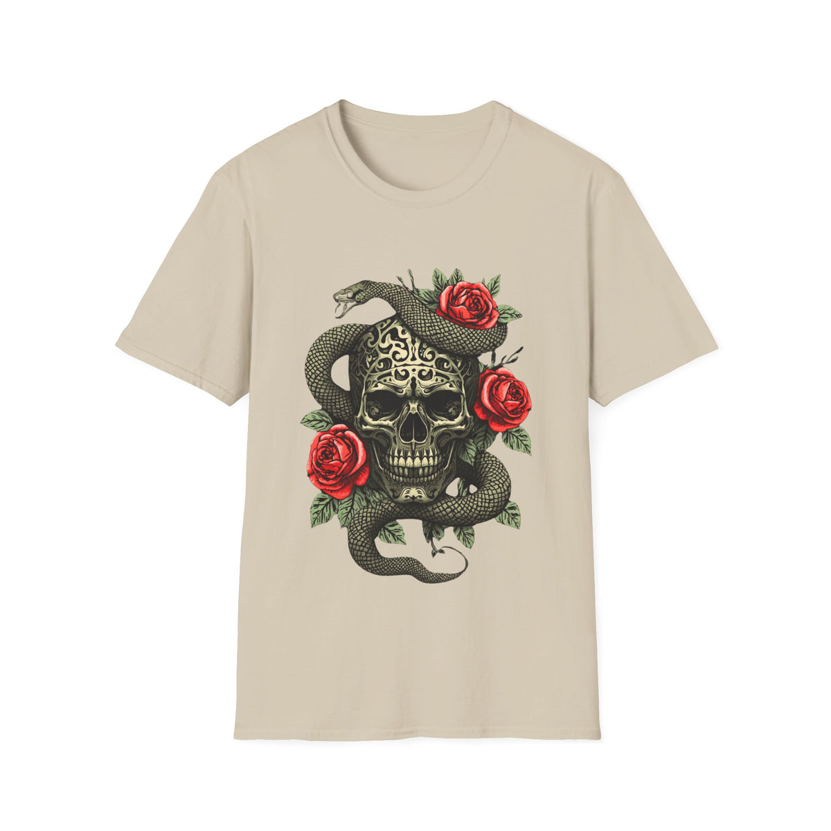 Totenkopf Schlange & Rose Grafik T-Shirt  Iron Skull Design