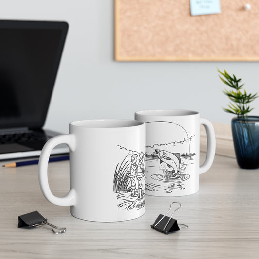 Keramik-Tasse Anglerfreunde 325 ml, illustriert, Schwarz-Weiß