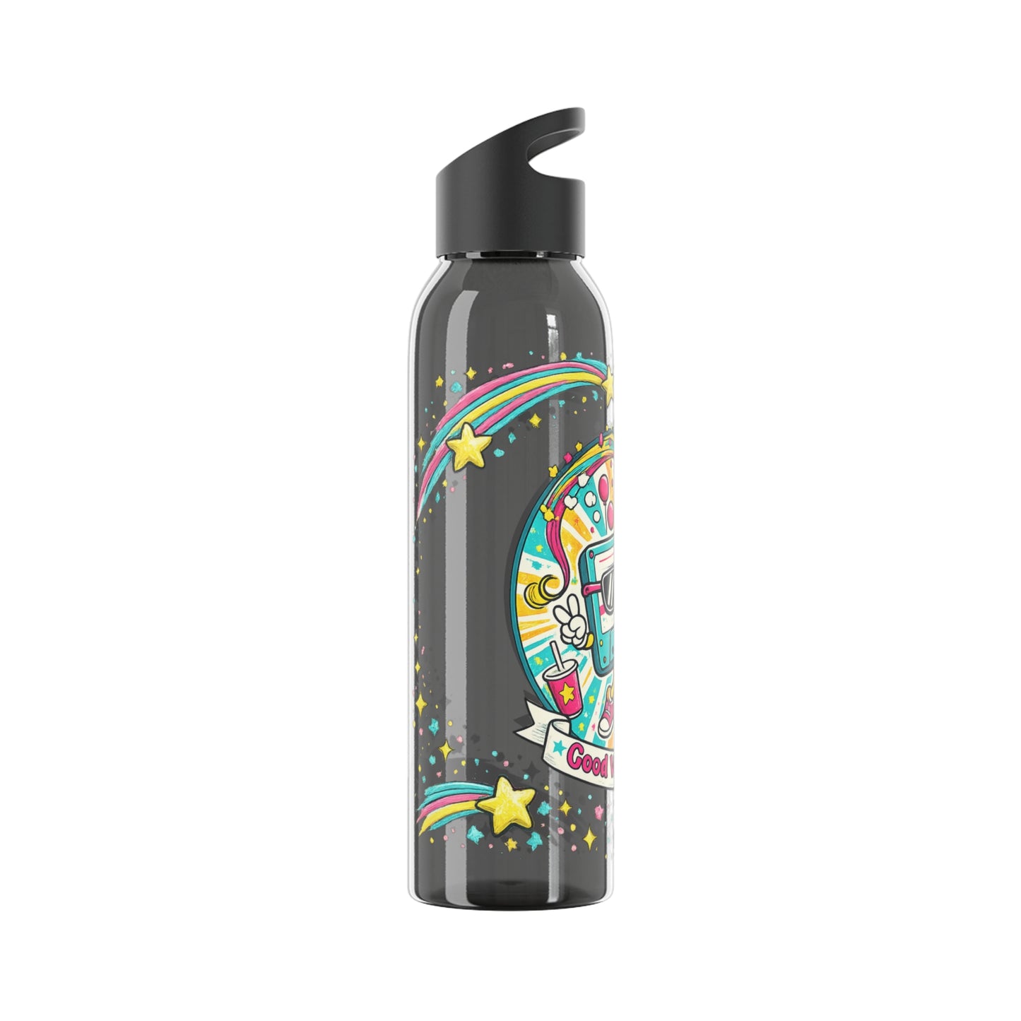 Retro Good Vibes Only Water Bottle | Colourful Reusable Drinks Bottle | Retro Cassette Bottle | 80s & 90s Inspired Hydration