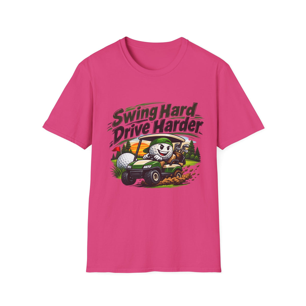 T-shirt Dessin Animé Chariot de Golf Swingue Fort Frappe Encore Plus Fort T-shirt Drôle de Golf