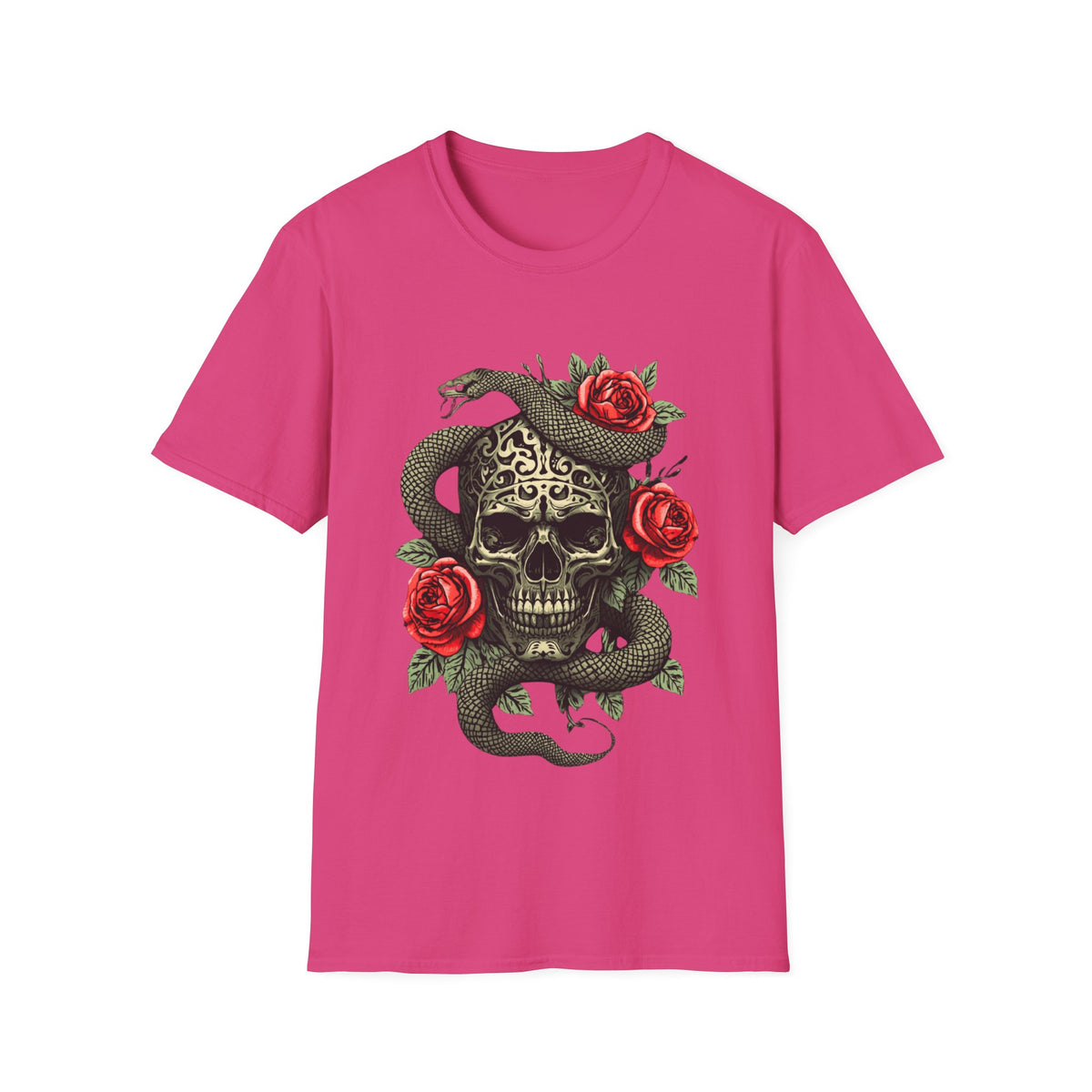 Totenkopf Schlange & Rose Grafik T-Shirt  Iron Skull Design