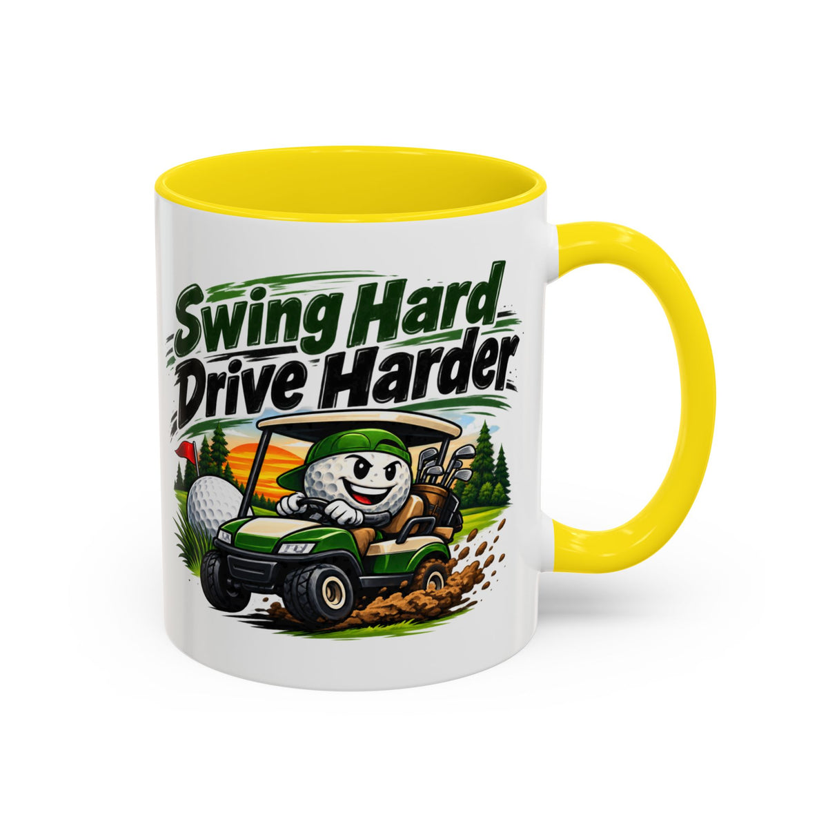 Swing Hard Golf Accent Mug – Drive Harder Golf Cart Design