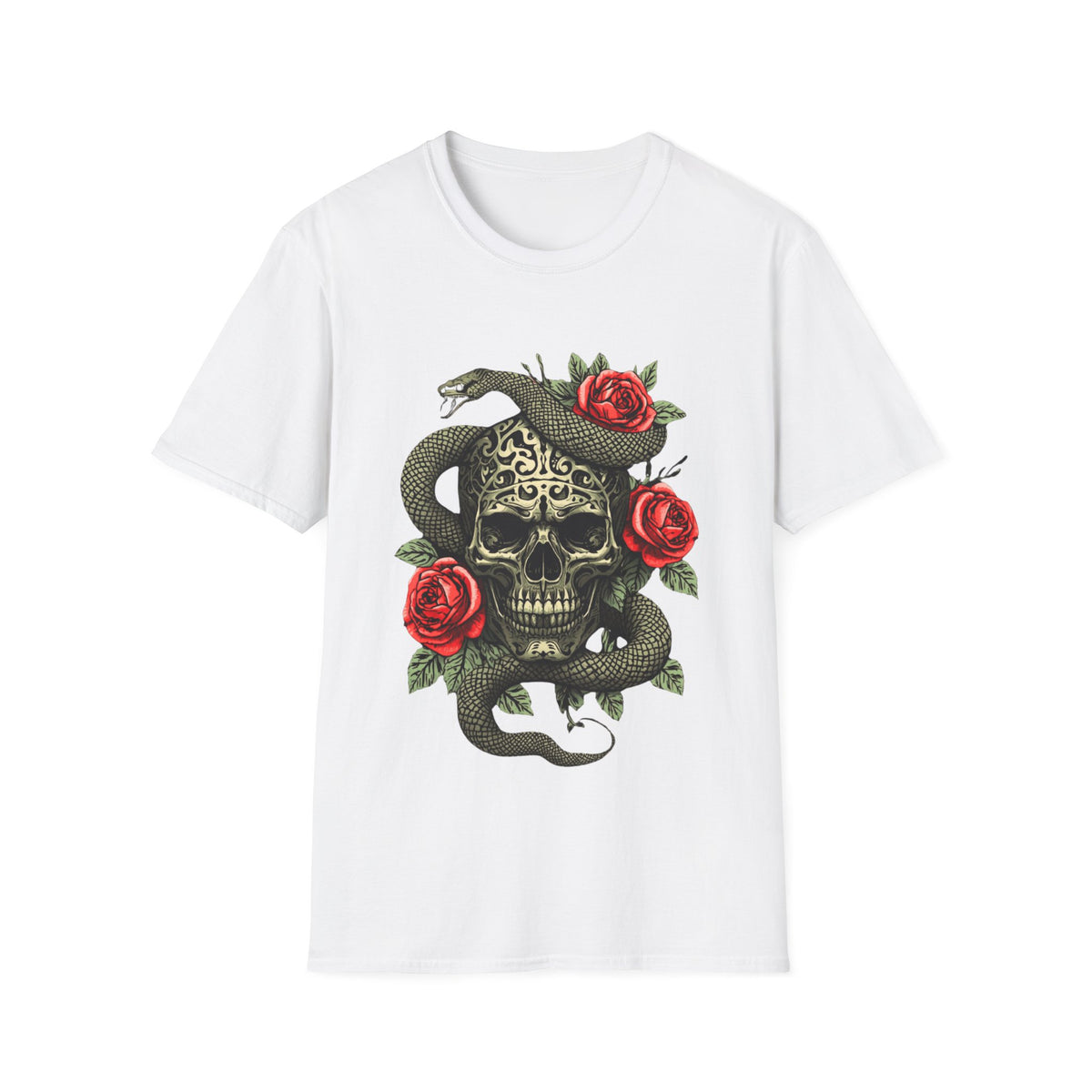 Totenkopf Schlange & Rose Grafik T-Shirt  Iron Skull Design