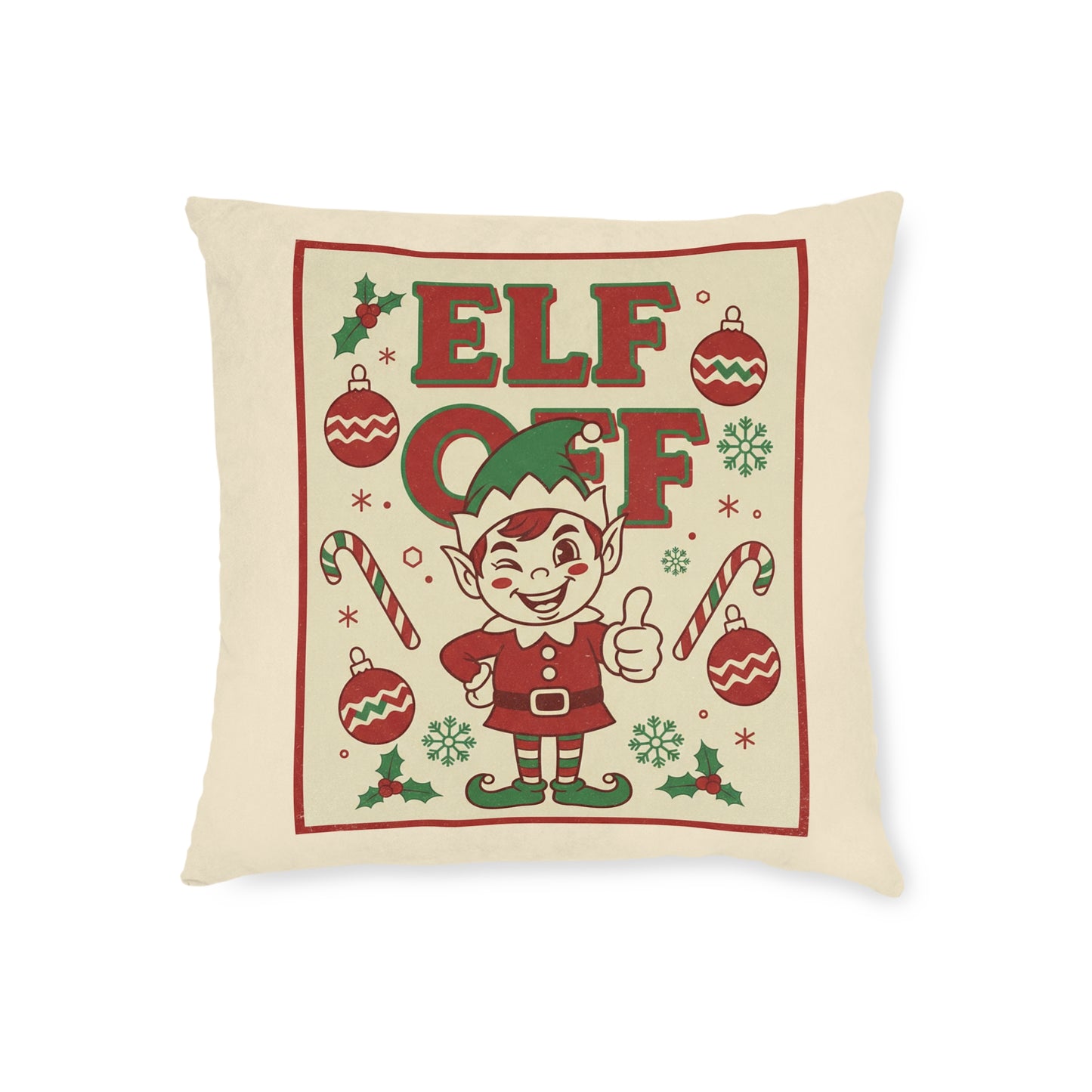 Elf Off Christmas Cushion – Funny Retro Festive Pillow