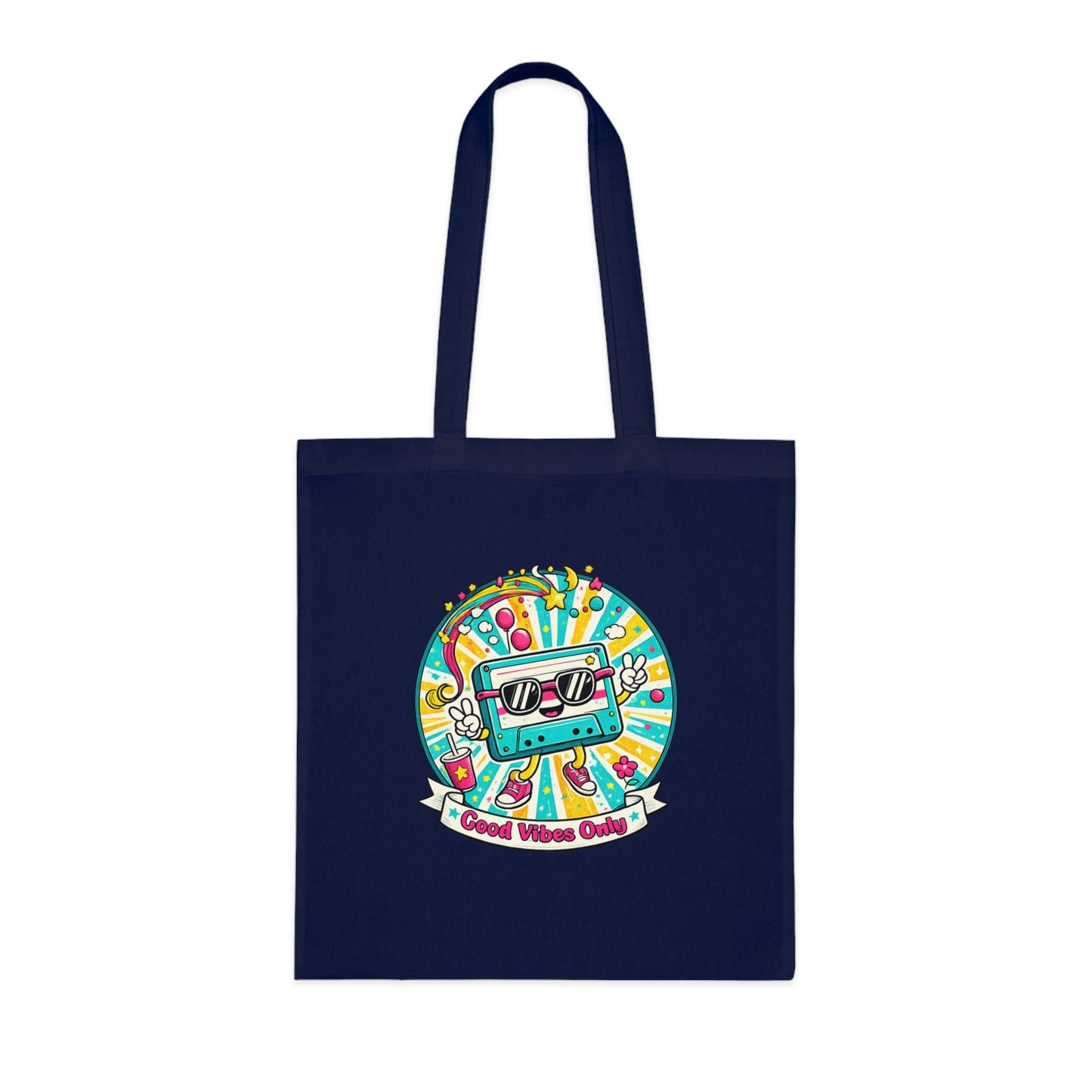 Retro Good Vibes Only Tote Bag | Colourful Cotton Shopping Bag | Reusable Retro Tote | 80s and  90s Inspired Gift