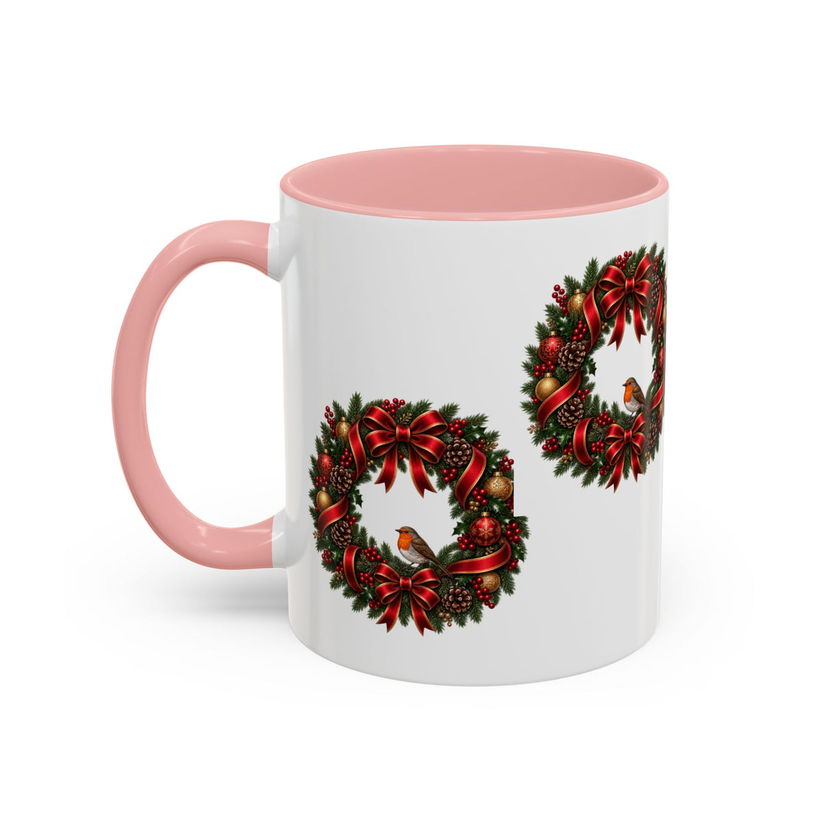 Christmas Wreath & Robin Accent Mug – Festive Christmas Mug