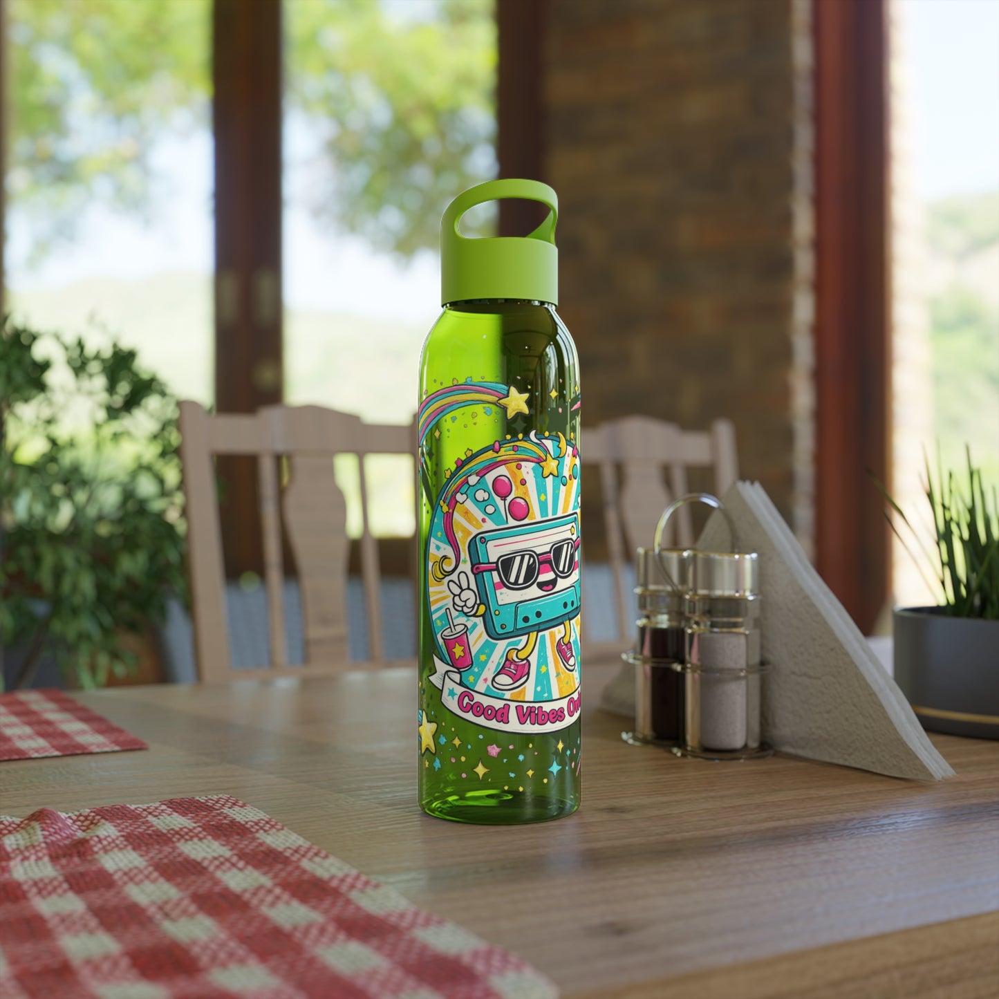 Retro Good Vibes Only Water Bottle | Colourful Reusable Drinks Bottle | Retro Cassette Bottle | 80s & 90s Inspired Hydration