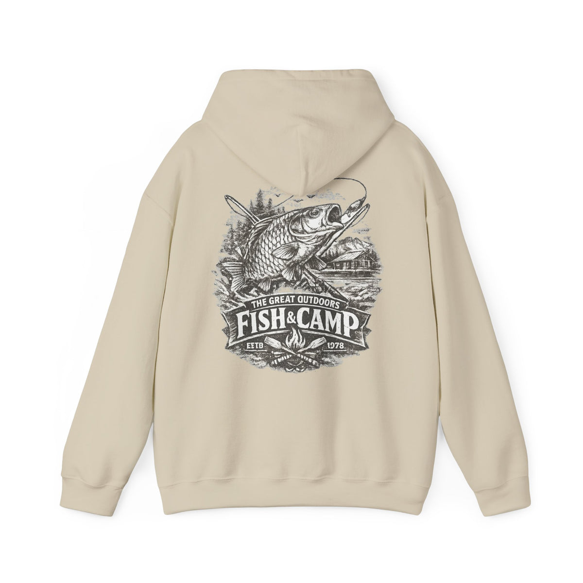 Fish and Camp Unisex Retro-Illustration-Kapuzenpullover