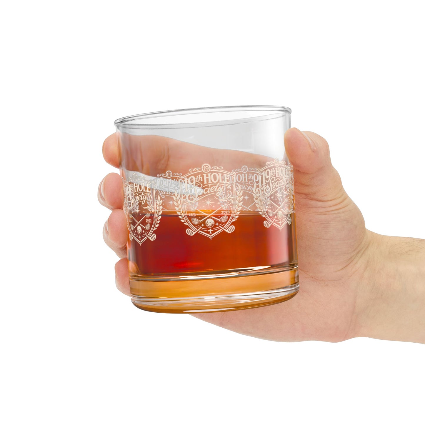 19th Hole Society Golf Glass Tumbler | Premium Clubhouse Drinkware | Cream Crest Design