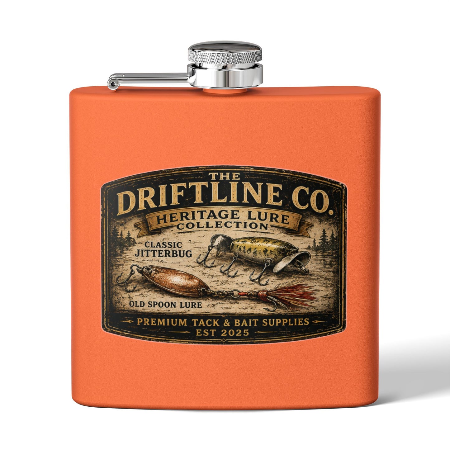 Heritage Lure Collection Hip Flask | Vintage Fishing Flask | The Driftline Company
