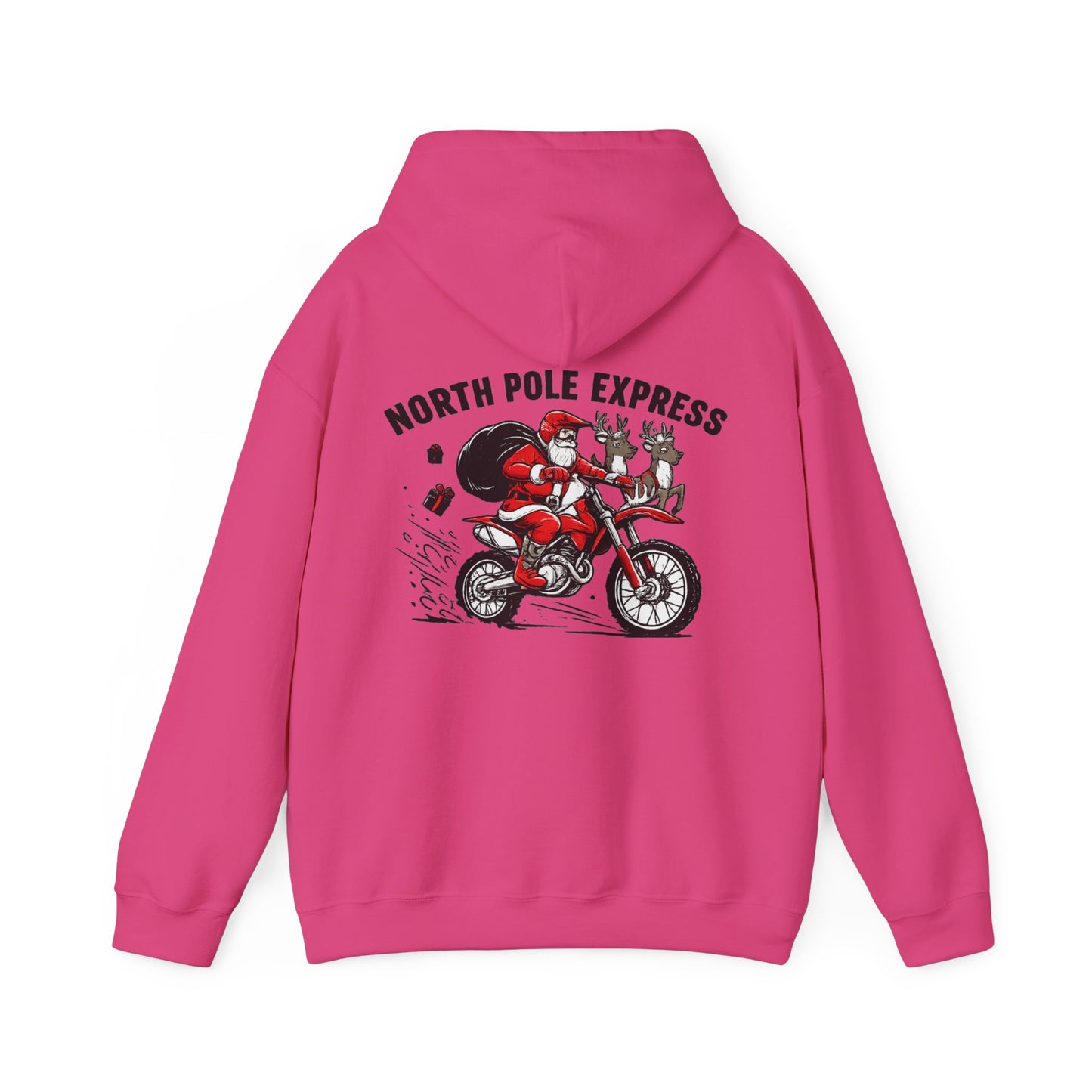 North Pole Express Motocross Christmas Hoodie   Santa Dirt Bike