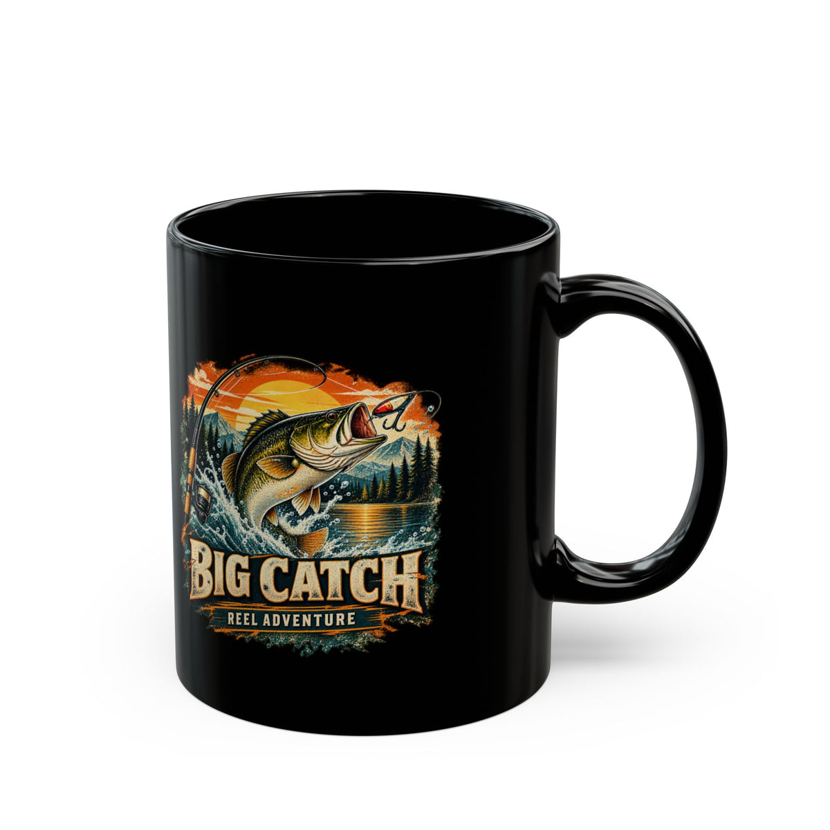 Big Catch Reel Adventure Black Fishing Mug – Vintage Angler Mug