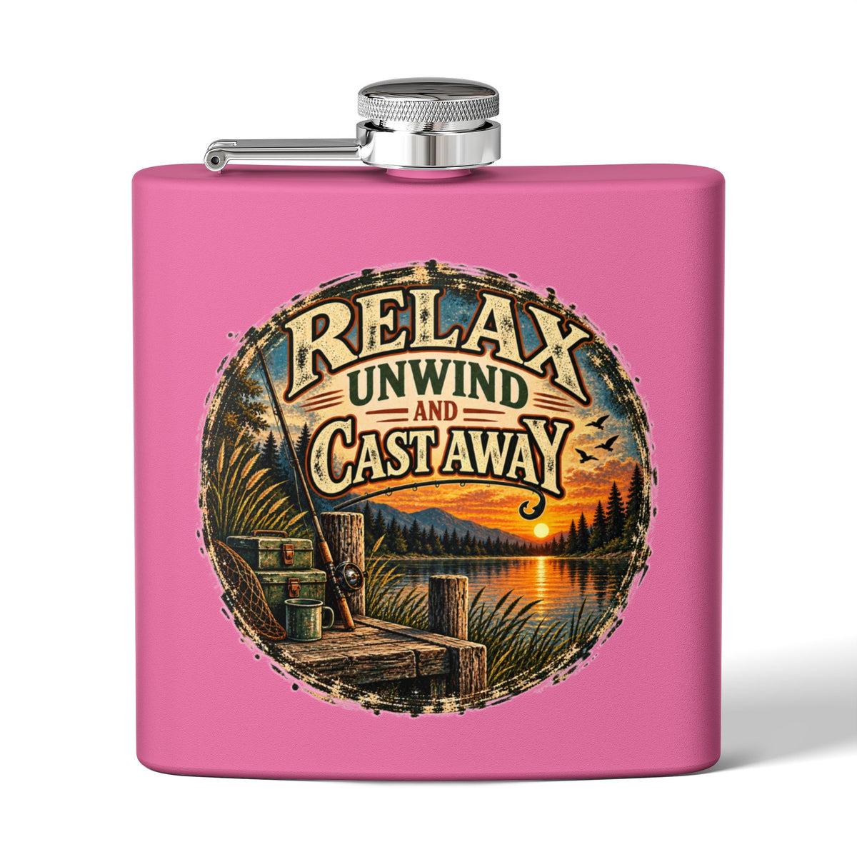 Relax, Unwind & Cast Away Hip Flask – Vintage Fishing Flask