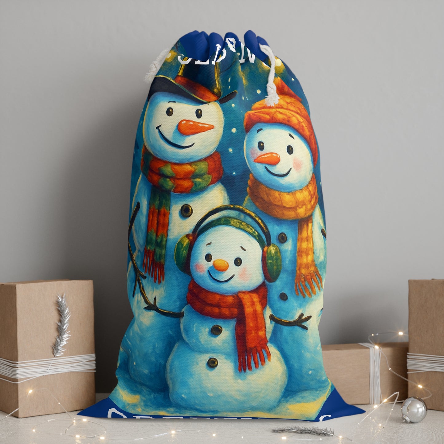 Snowman Family Christmas Gift Sack | Seasons Greetings Large Christmas Sack