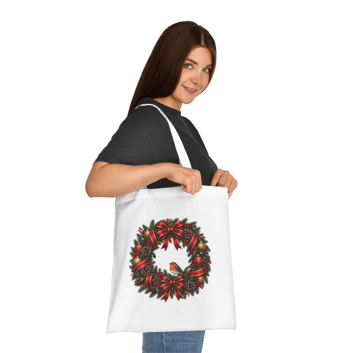 Christmas Wreath & Robin Cotton Tote Bag – Festive Christmas Bag