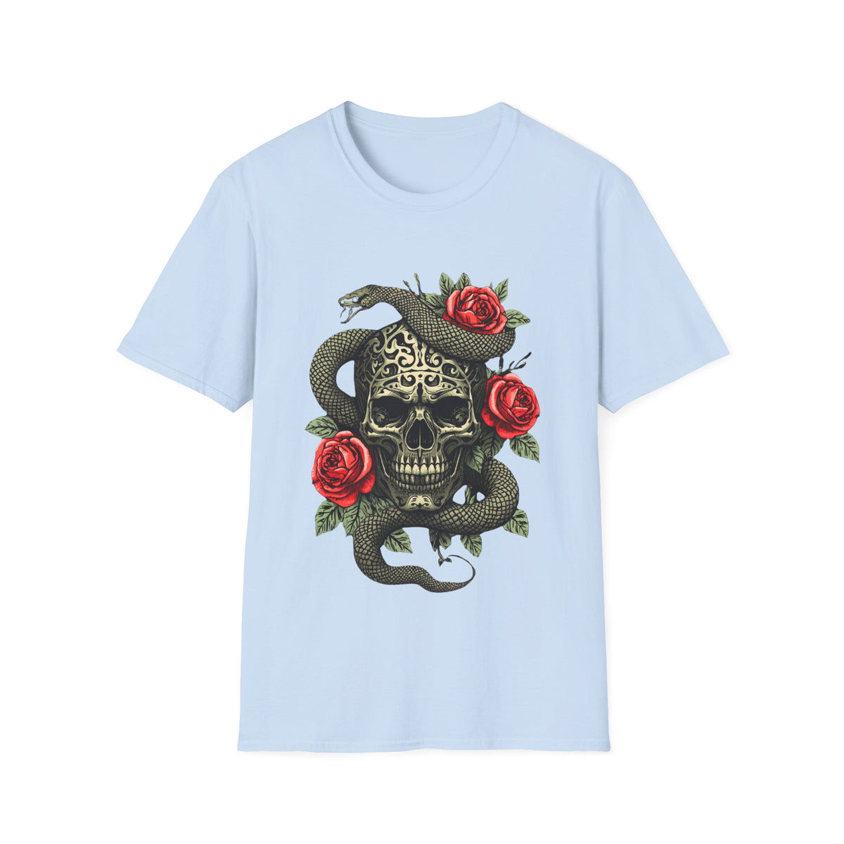 Totenkopf Schlange & Rose Grafik T-Shirt  Iron Skull Design