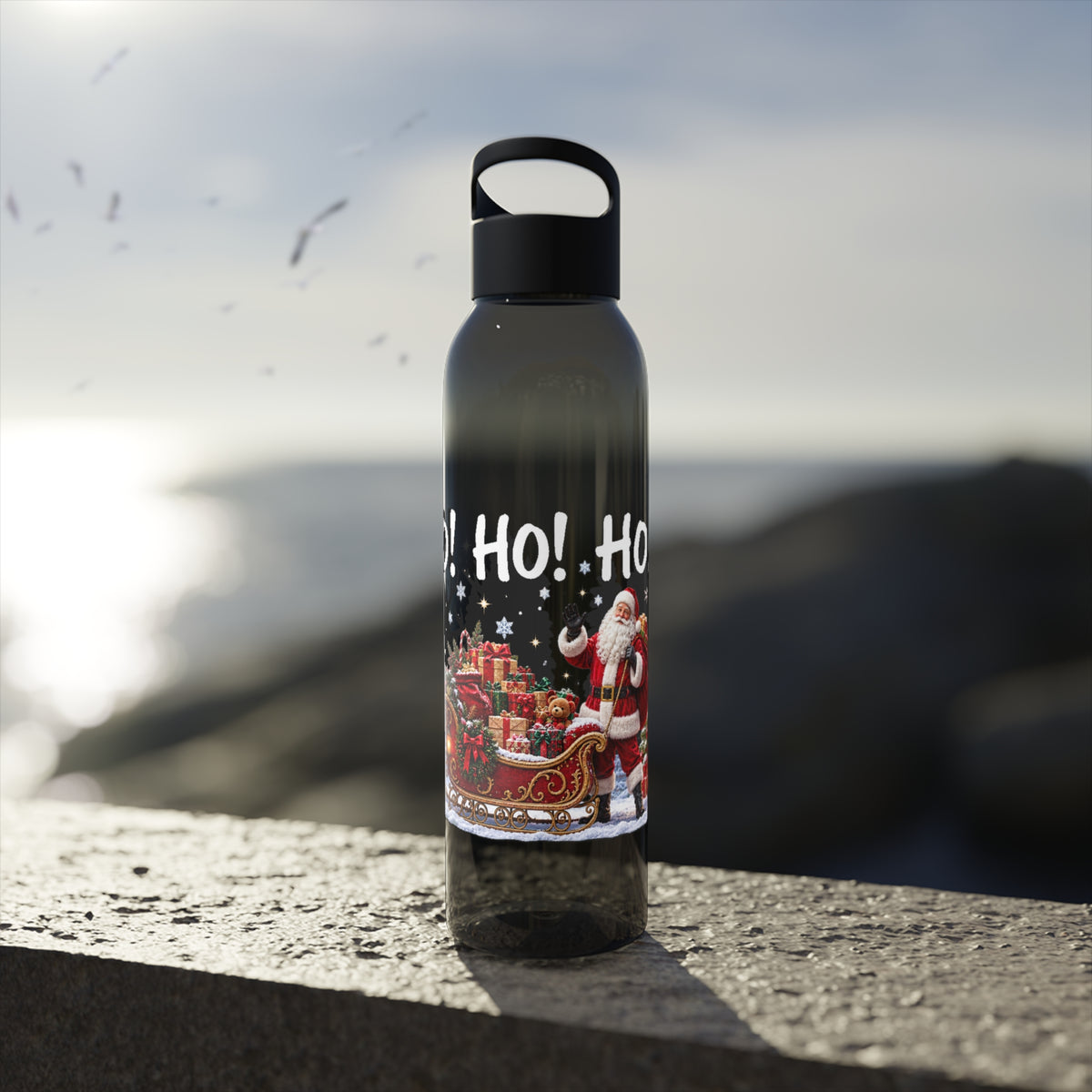 Ho Ho Ho Santa Christmas Water Bottle – Festive Sleigh Design