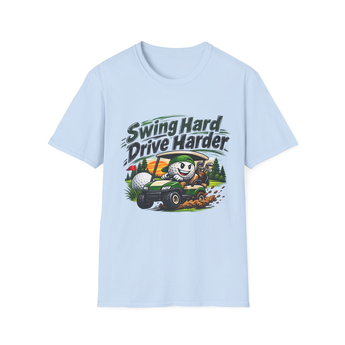 T-shirt Dessin Animé Chariot de Golf Swingue Fort Frappe Encore Plus Fort T-shirt Drôle de Golf