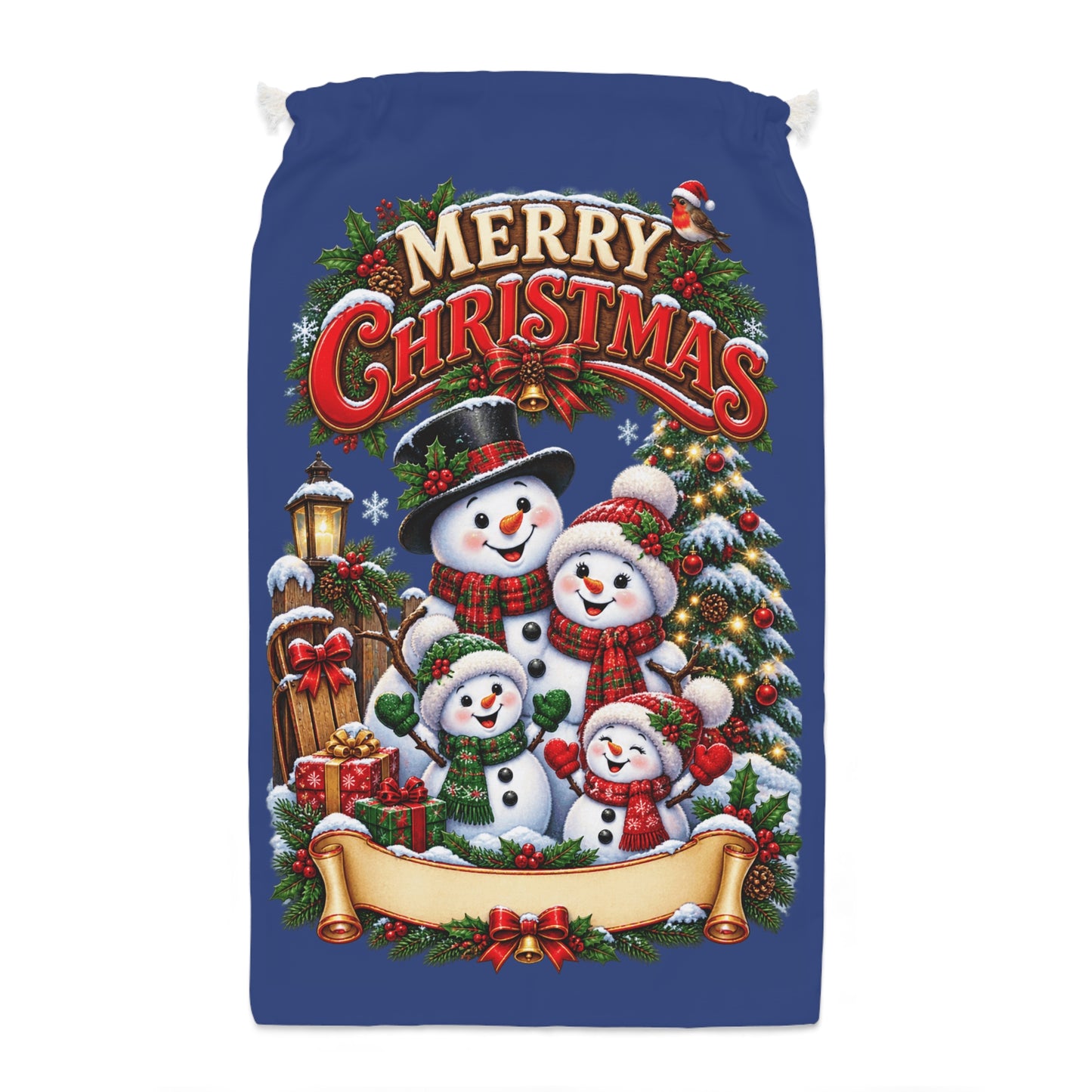 Personalised Snowman Family Christmas Sack – Blue Christmas Gift Sack