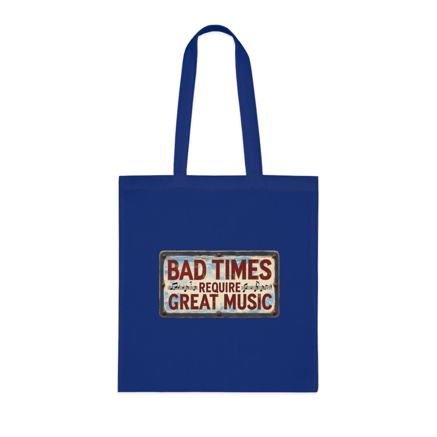 Bad Times Require Great Music Tote Bag | Vintage Music Lover Cotton Shopper | Reusable Double-Sided Shopping Bag | Festival Gift