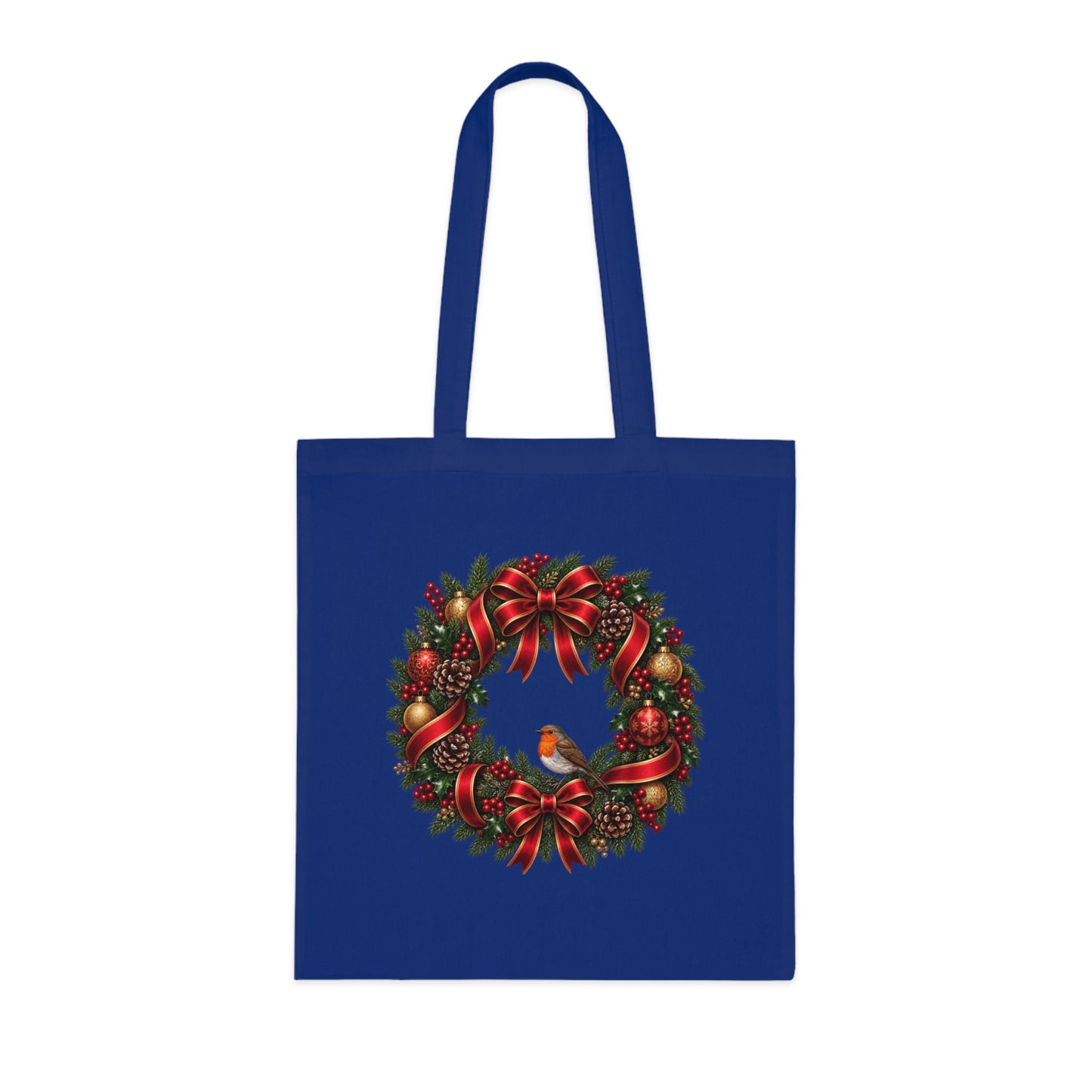 Christmas Wreath & Robin Cotton Tote Bag – Festive Christmas Bag