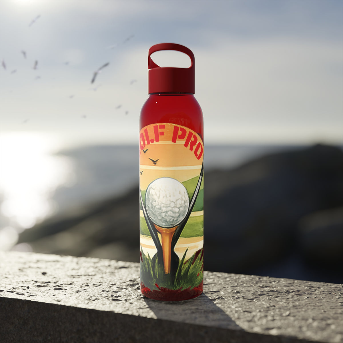 Gourde Golf Pro — Design rétro « Sunset » avec balle et tee de golf
