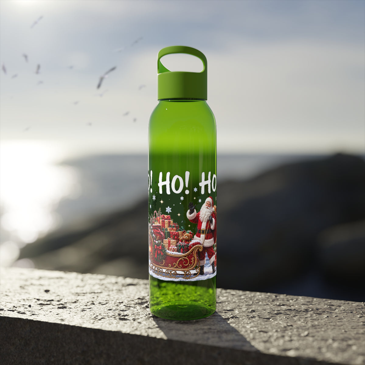 Ho Ho Ho Santa Christmas Water Bottle – Festive Sleigh Design