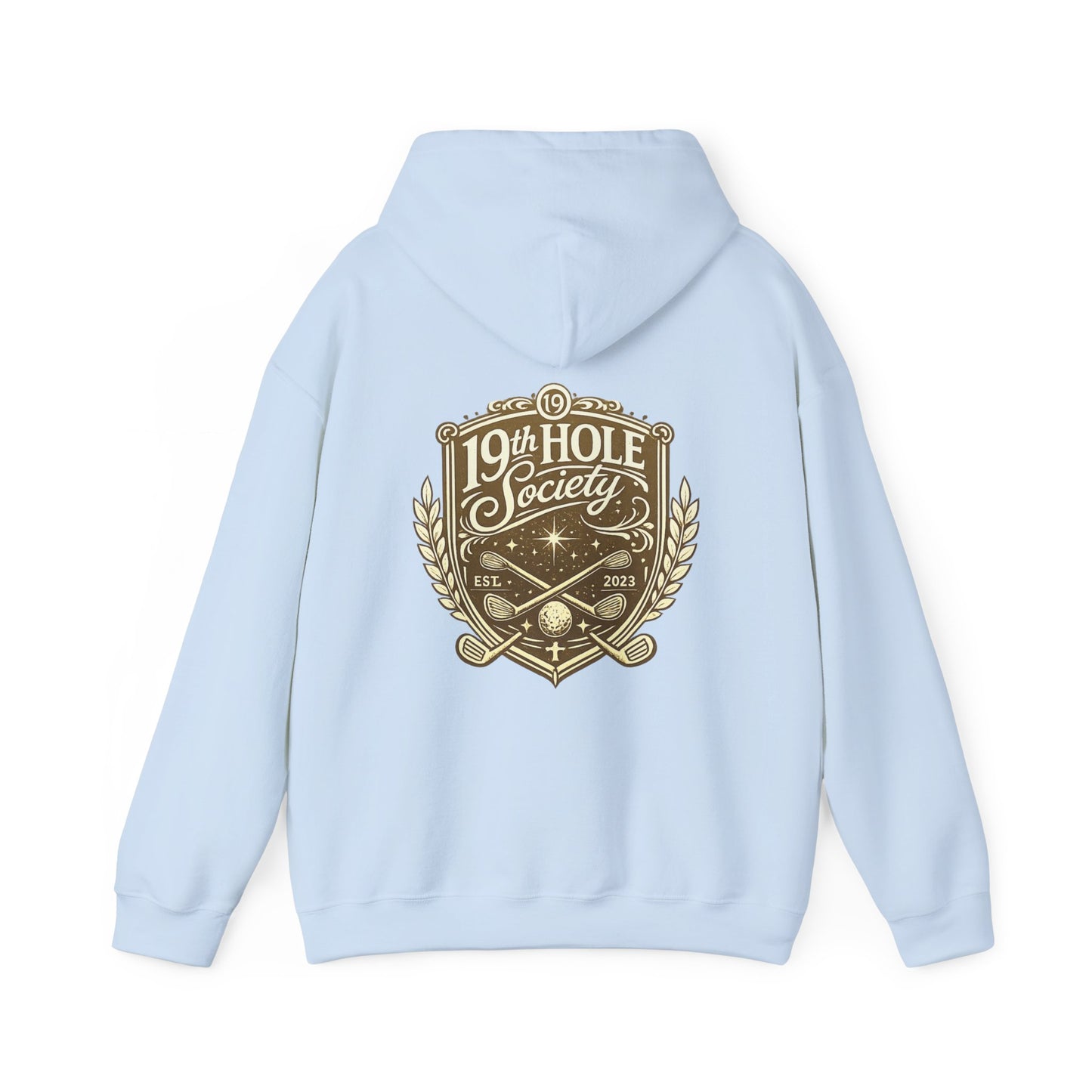 19th Hole Society Golf Hoodie | Premium Club Member Hoodie | Front & Back Crest Design