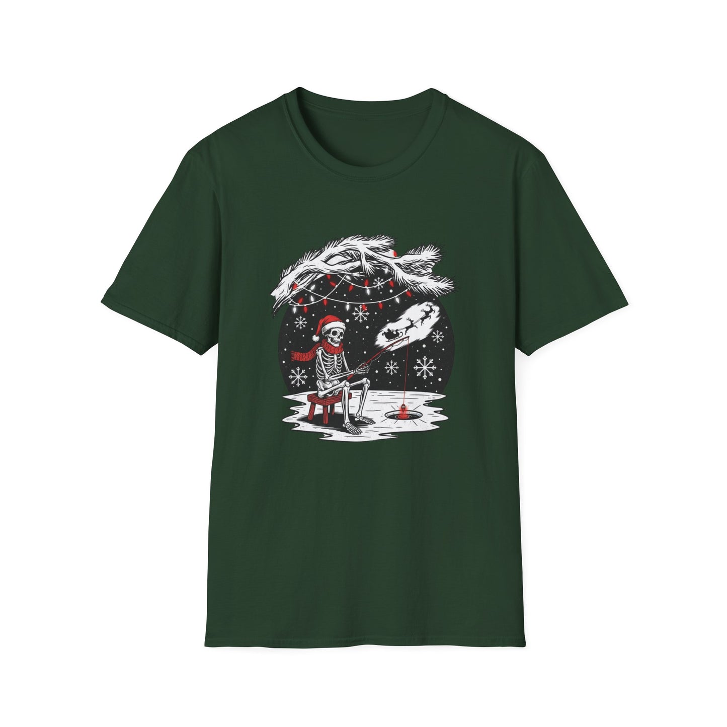 Merry Fishing Christmas T-Shirt – Festive Skeleton Fishing Tee