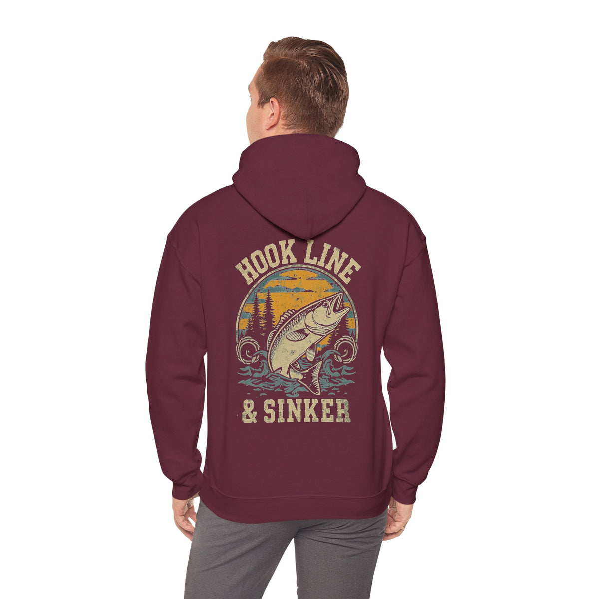 Fishing Hoodie Hook Line and Sinker Retro Look Fishing Hoodie