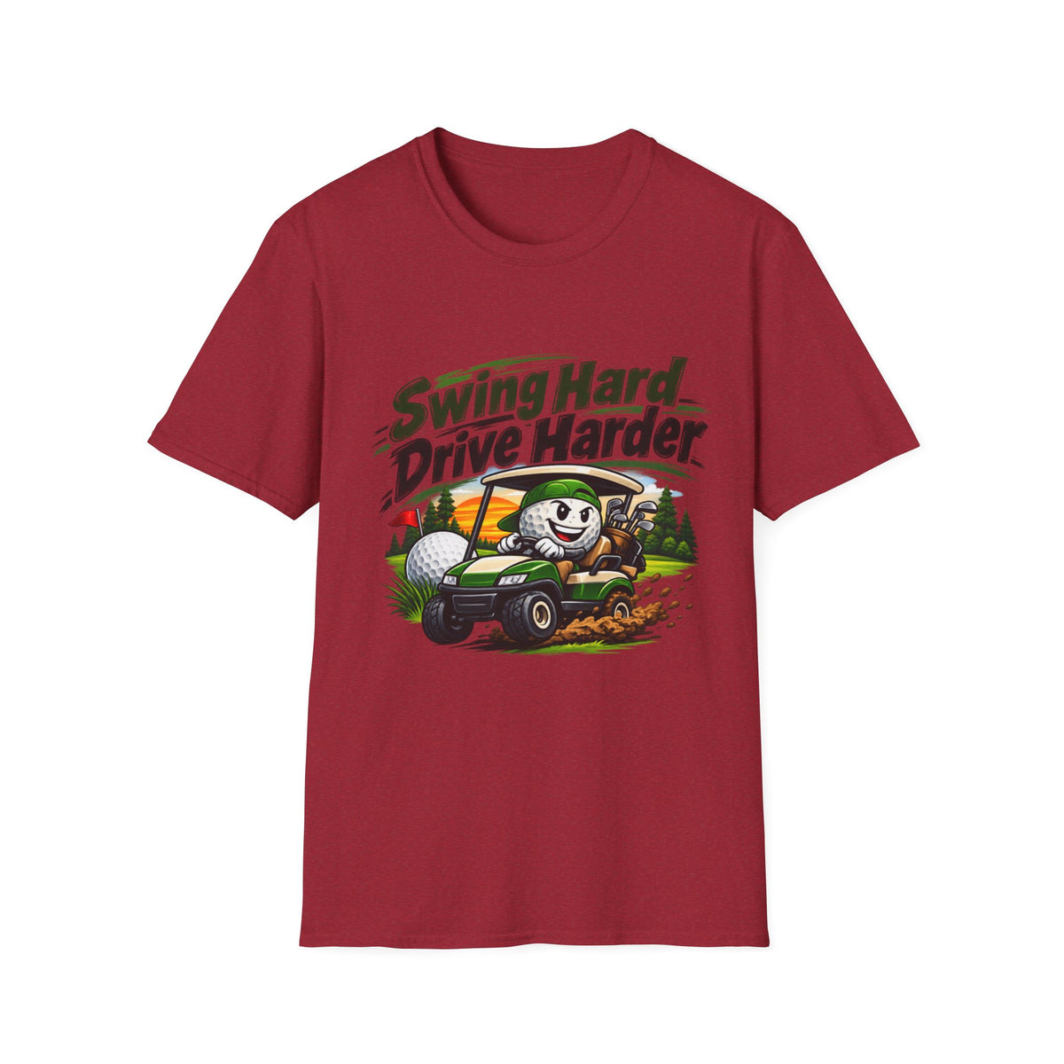 T-shirt Dessin Animé Chariot de Golf Swingue Fort Frappe Encore Plus Fort T-shirt Drôle de Golf