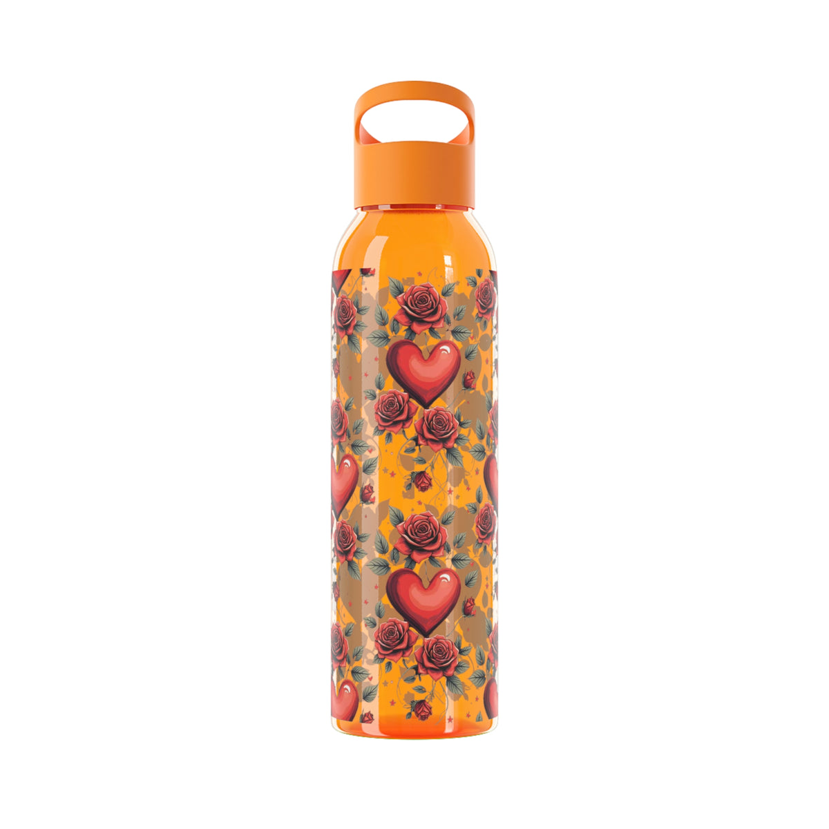 Wasserflasche mit Herz- & Rosenmuster — Blumen-Kunststoffflasche