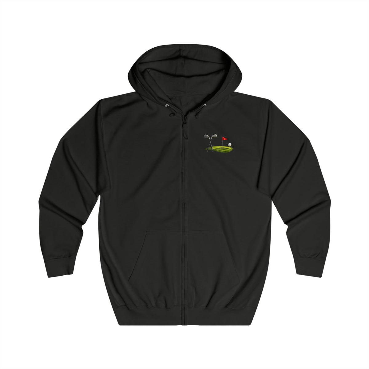 Minimal Golf Zip Hoodie – Subtle Golf Club & Flag Design