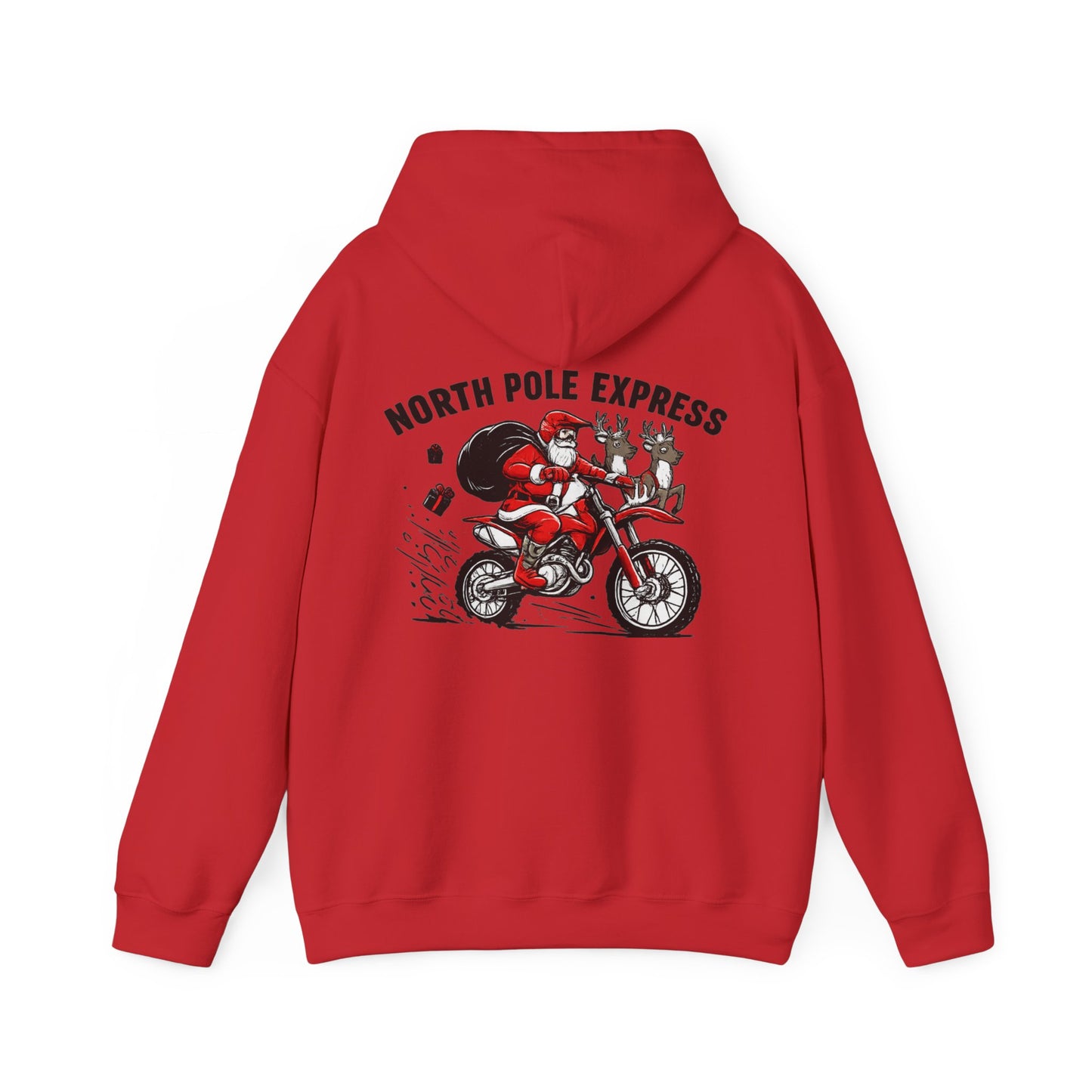 North Pole Express Motocross Christmas Hoodie   Santa Dirt Bike