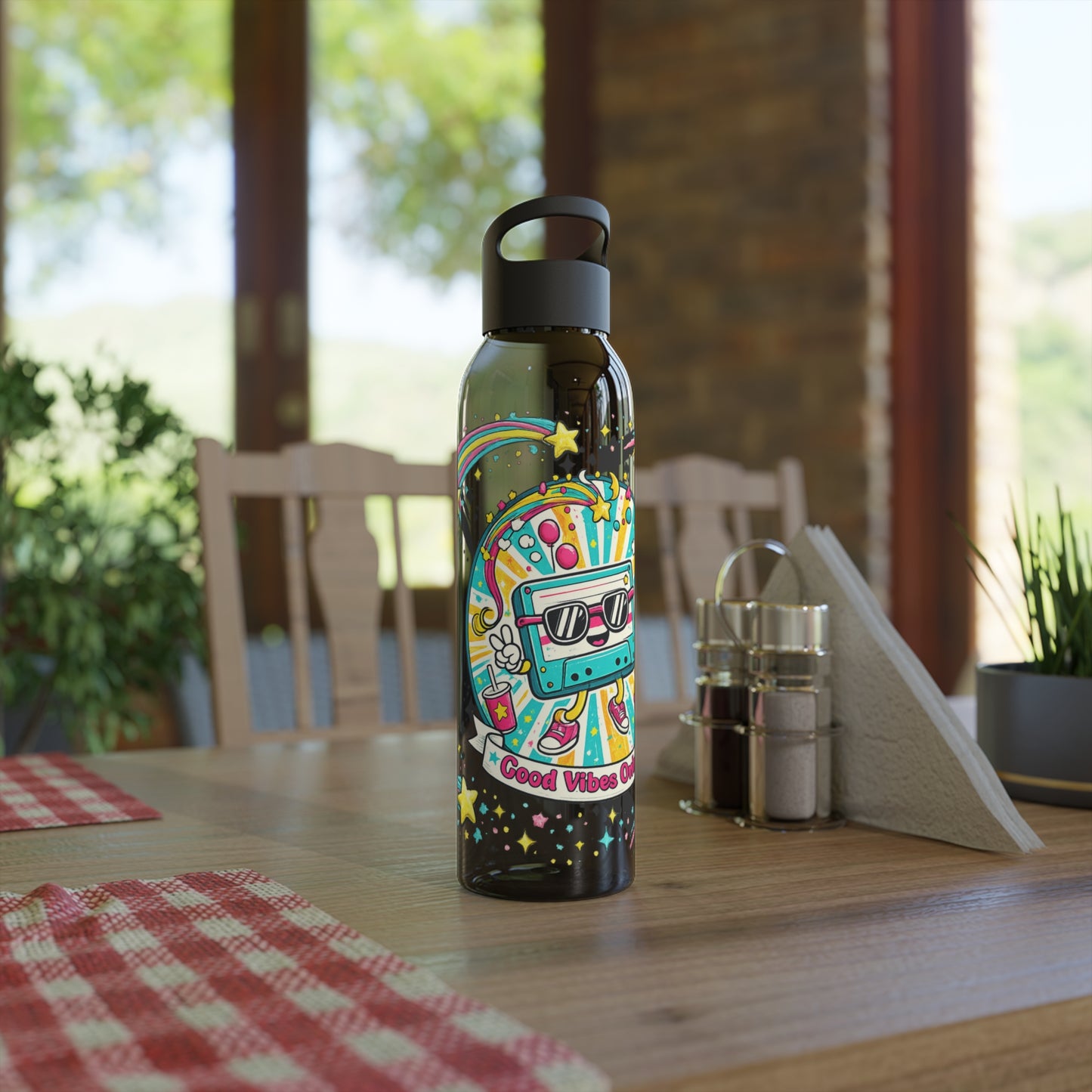 Retro Good Vibes Only Water Bottle | Colourful Reusable Drinks Bottle | Retro Cassette Bottle | 80s & 90s Inspired Hydration