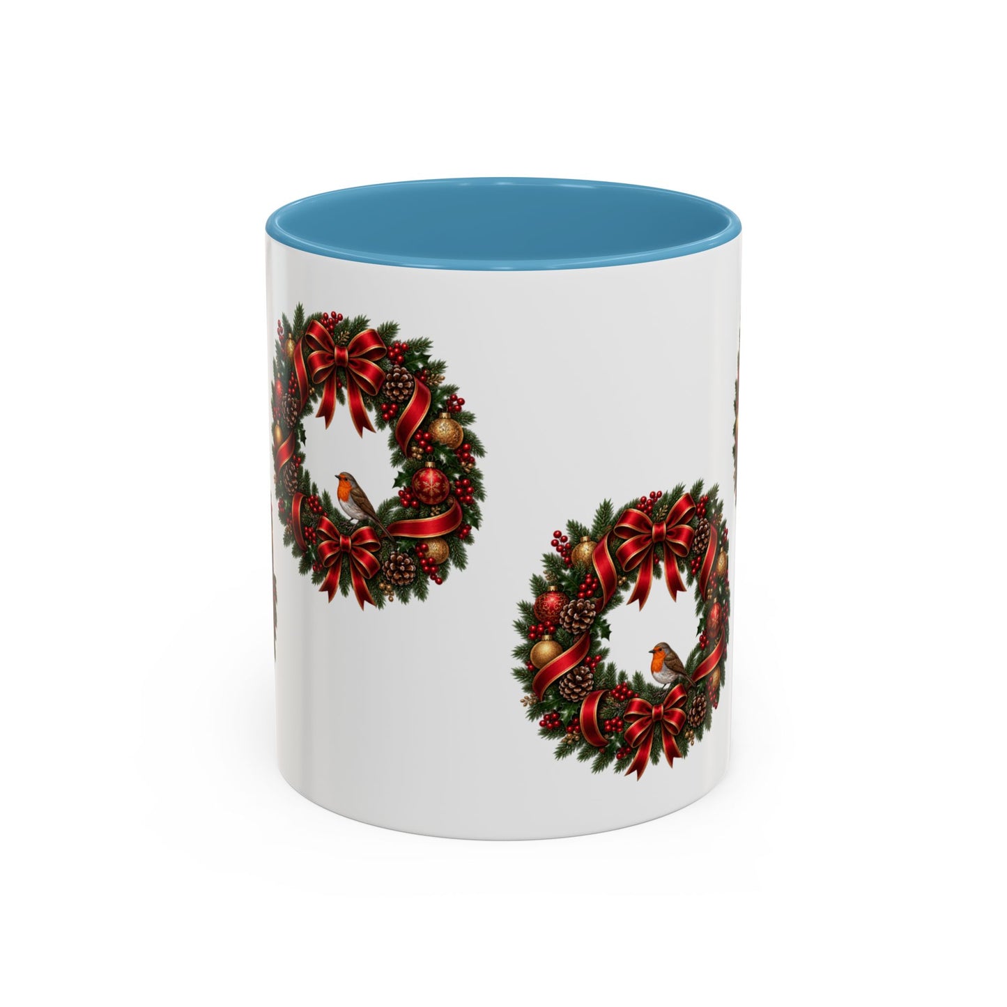Christmas Wreath & Robin Accent Mug – Festive Christmas Mug