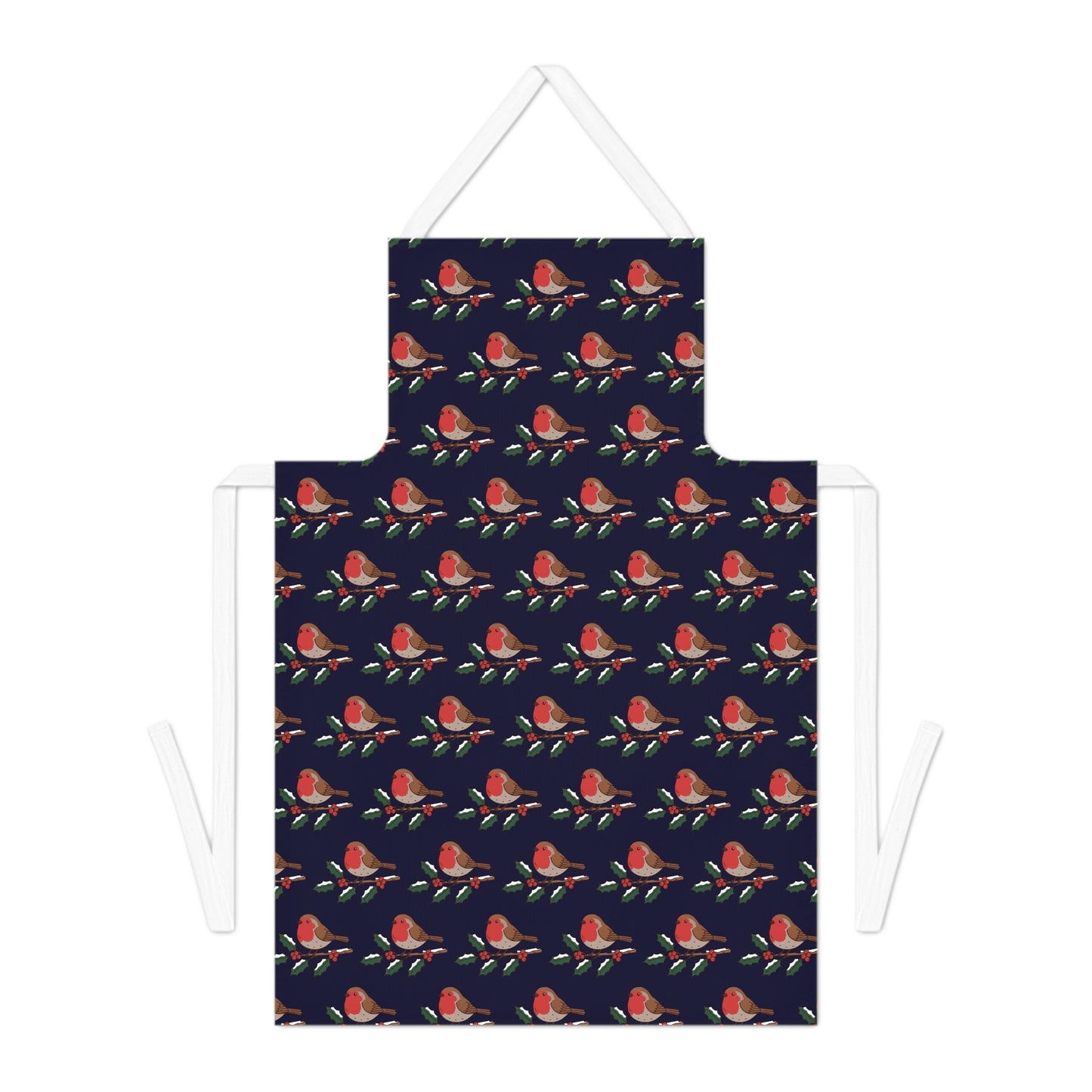 Winter Robin Christmas Apron – Festive Navy Kitchen Apron