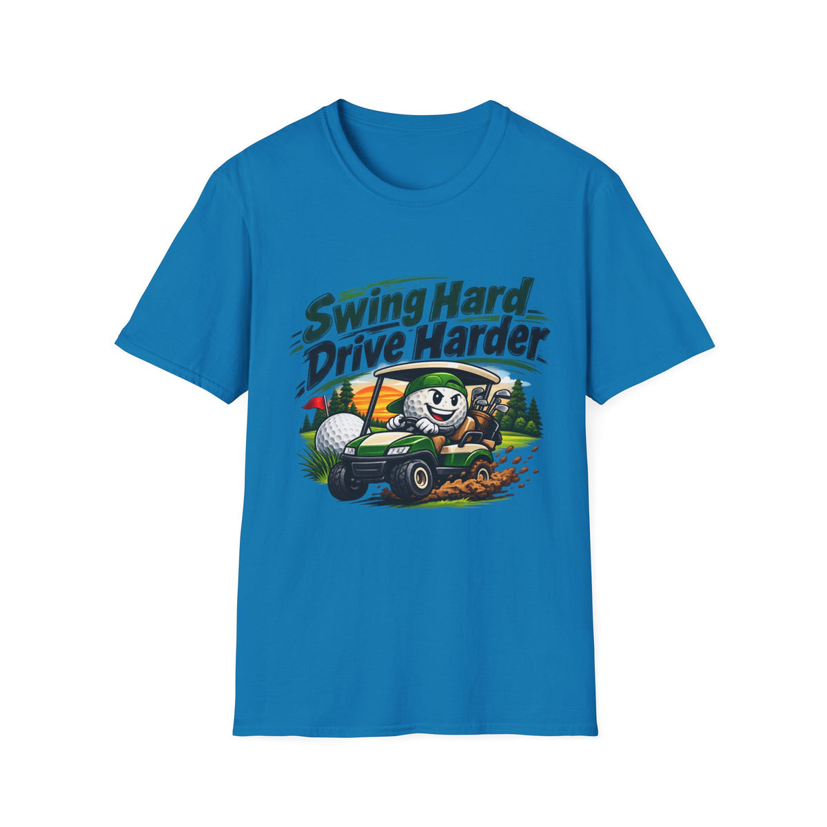 T-shirt Dessin Animé Chariot de Golf Swingue Fort Frappe Encore Plus Fort T-shirt Drôle de Golf