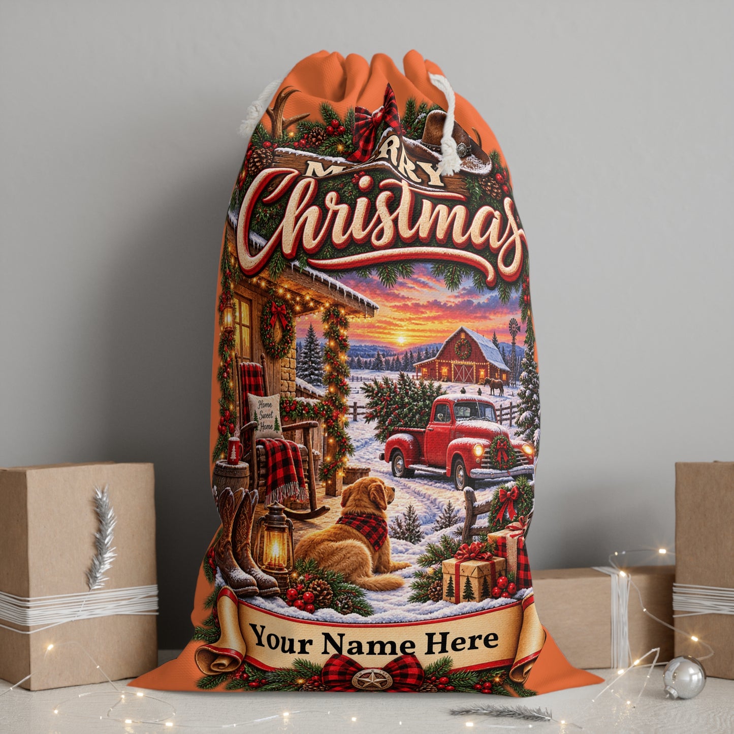 Personalised Country Christmas Gift Sack – Rustic Farmhouse Christmas Sack